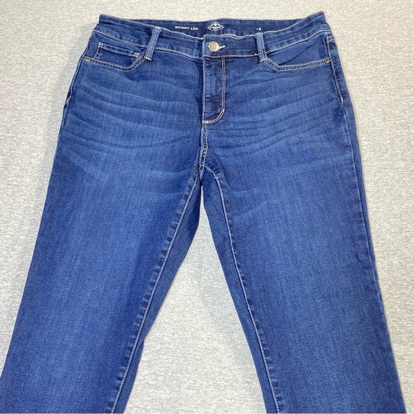 St Johns Bay Jeans Womens 12 Blue Skinny Boho Embroidered Hem Pom Mid Rise Denim - Picture 3 of 14